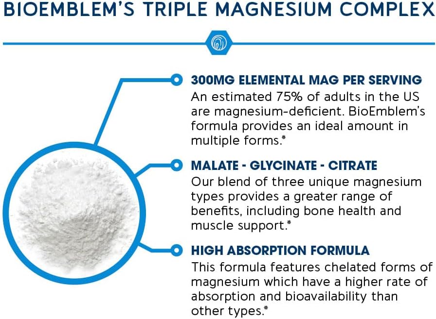 BioEmblem Magnesium Glycinate Complex, 300mg Per Serving, 90 Capsules