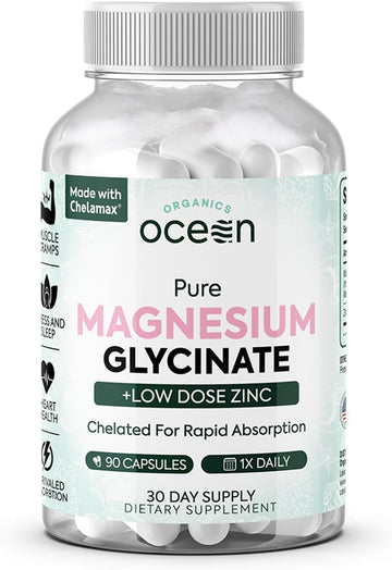 Organics Ocean Pure Magnesium Glycinate Supplement with Zinc, 90 Capsules