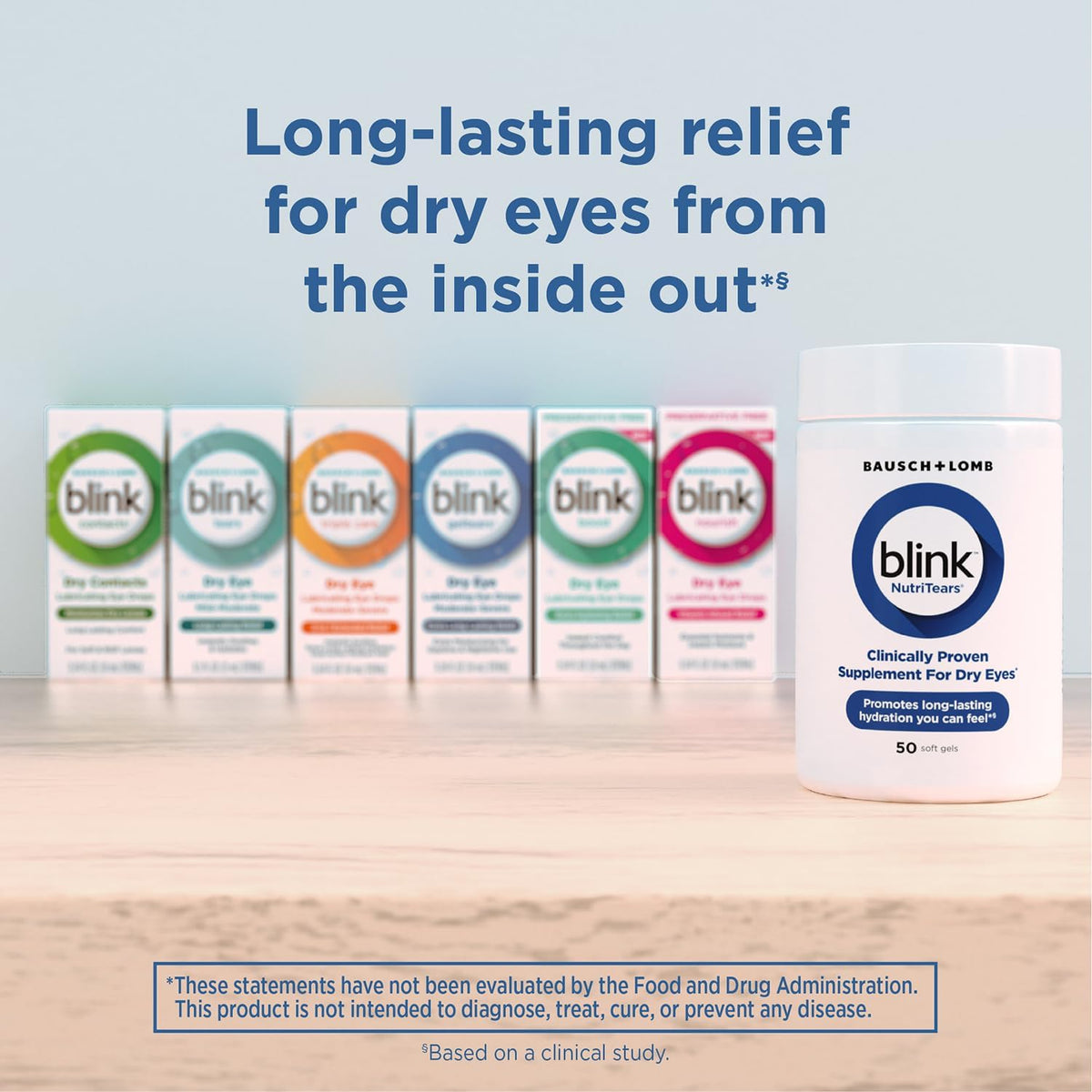 Blink NutriTears Supplement for Dry Eyes, Lutein Zeaxanthin Vitamin D 50ct