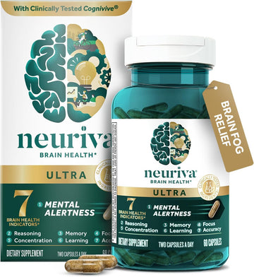 NEURIVA Ultra Brain Supplements for Memory and Focus, Phosphatidylserine, Cognivive, Neurofactor, Folic Acid, Vitamin B12 & Vitamin B6, 60 Count Capsules