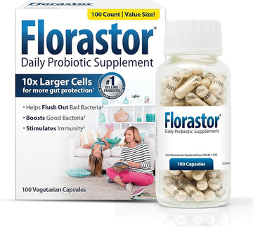 Florastor Daily Probiotic Supplement for Women and Men, Proven to Support Digestive Health, Saccharomyces Boulardii CNCM I-745 (100 Capsules)