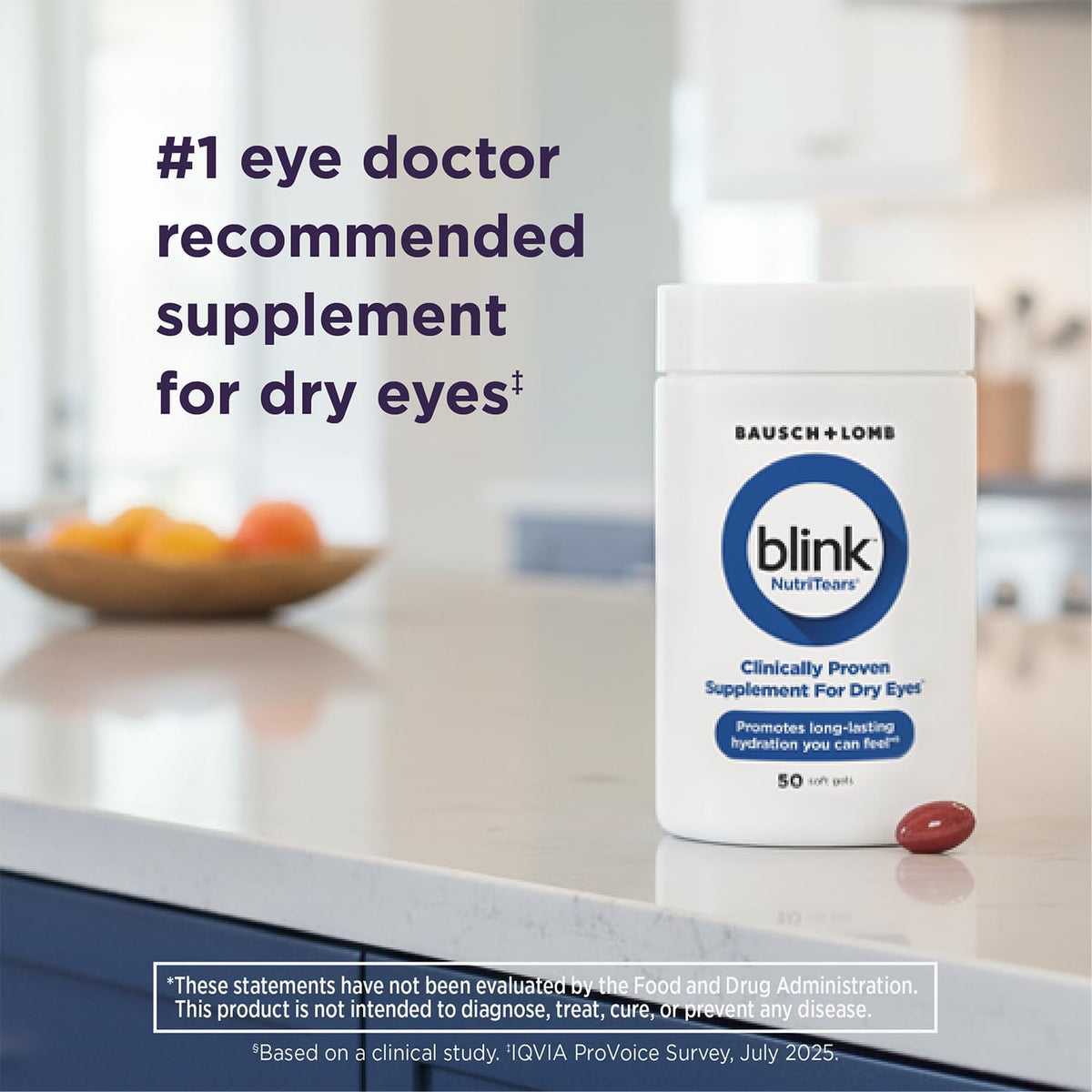 Blink NutriTears Supplement for Dry Eyes, Lutein Zeaxanthin Vitamin D 50ct