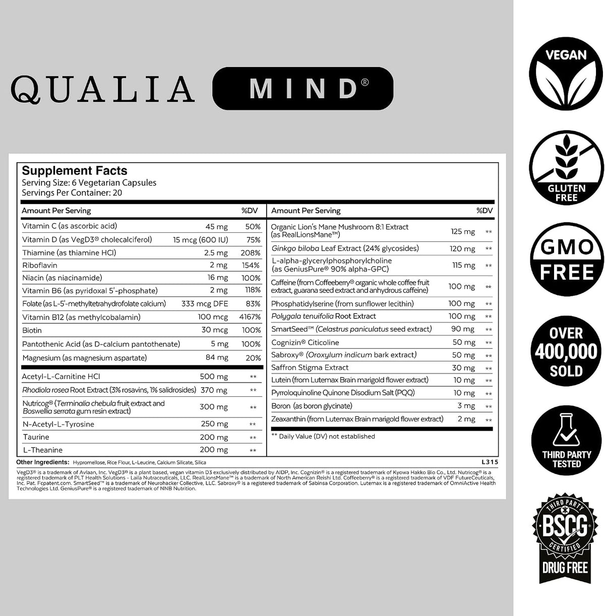 Qualia Mind | Nootropic Brain Supplement for Memory, Focus & Energy 120cap
