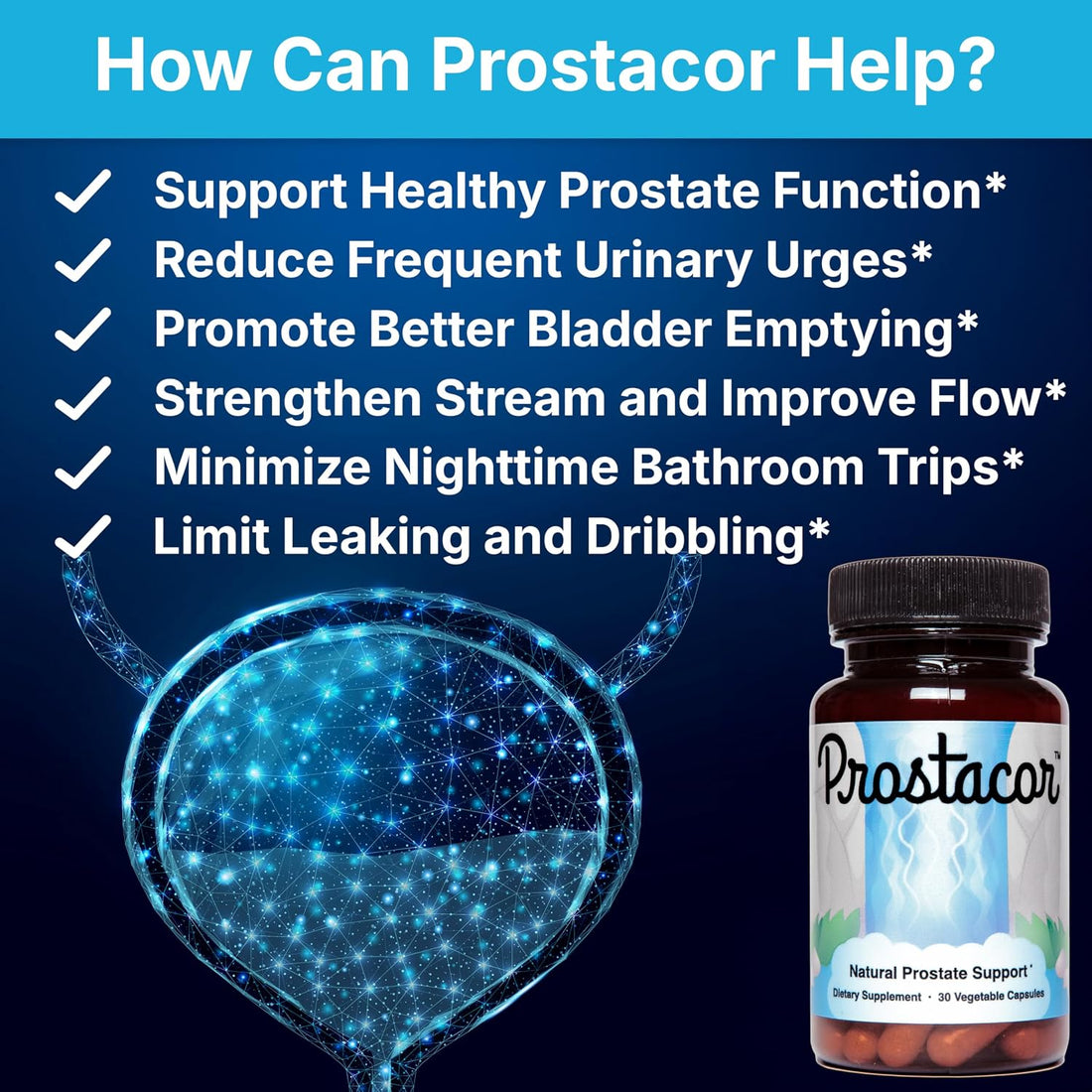 Prostacor Natural Prostate Support Supplement for Men, Vegan, Gluten-Free