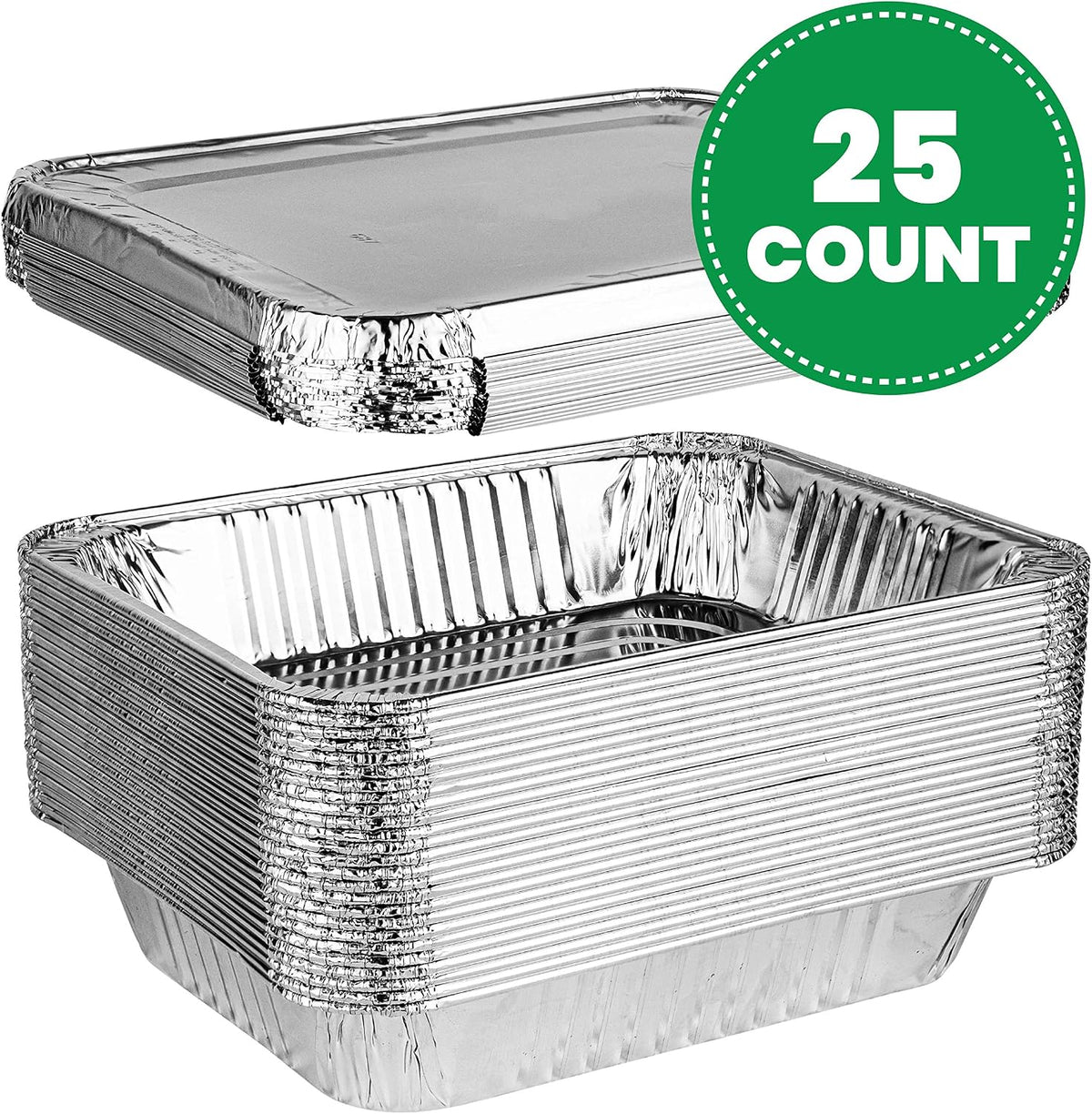 PLASTICPRO Disposable 9 x 13 Aluminum Foil Pans With Lids Half Size 25 Sets