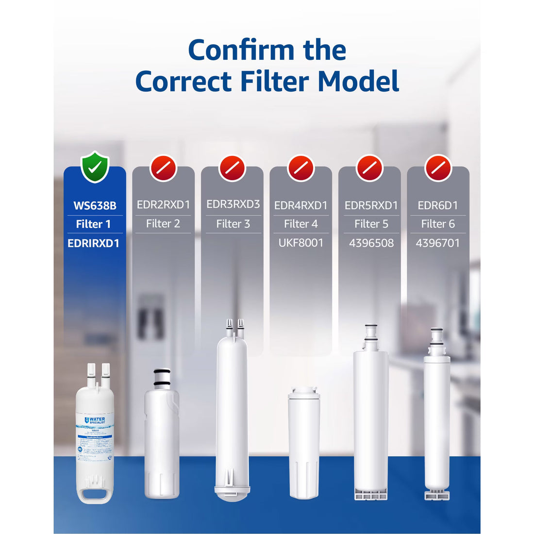 Waterspecialist EDR1RXD1 Water Filter,Replacement for W10295370A, Everydrop® Filter 1, EDR1RXD1B, P8RFWB2L, P4RFWB, Kenmore® 46-9081, 46-9930, Refrigerator Water Filter, 2 Filters