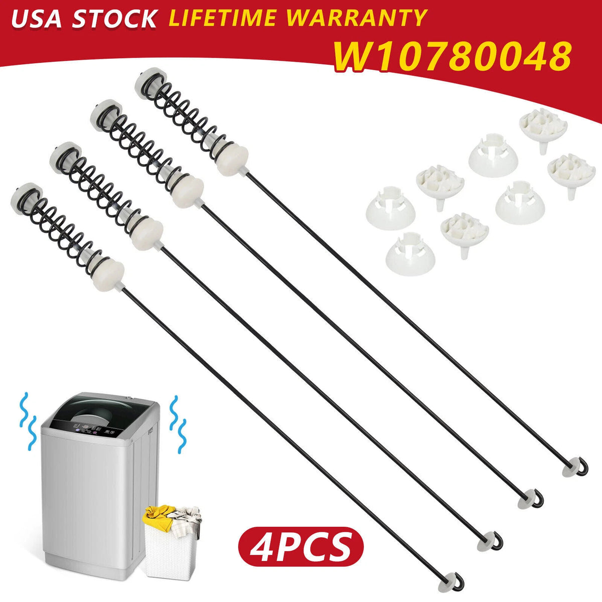 Update W10780048 Washer Suspension Rod Kit For Whirlpool Kenmore Washing Machine