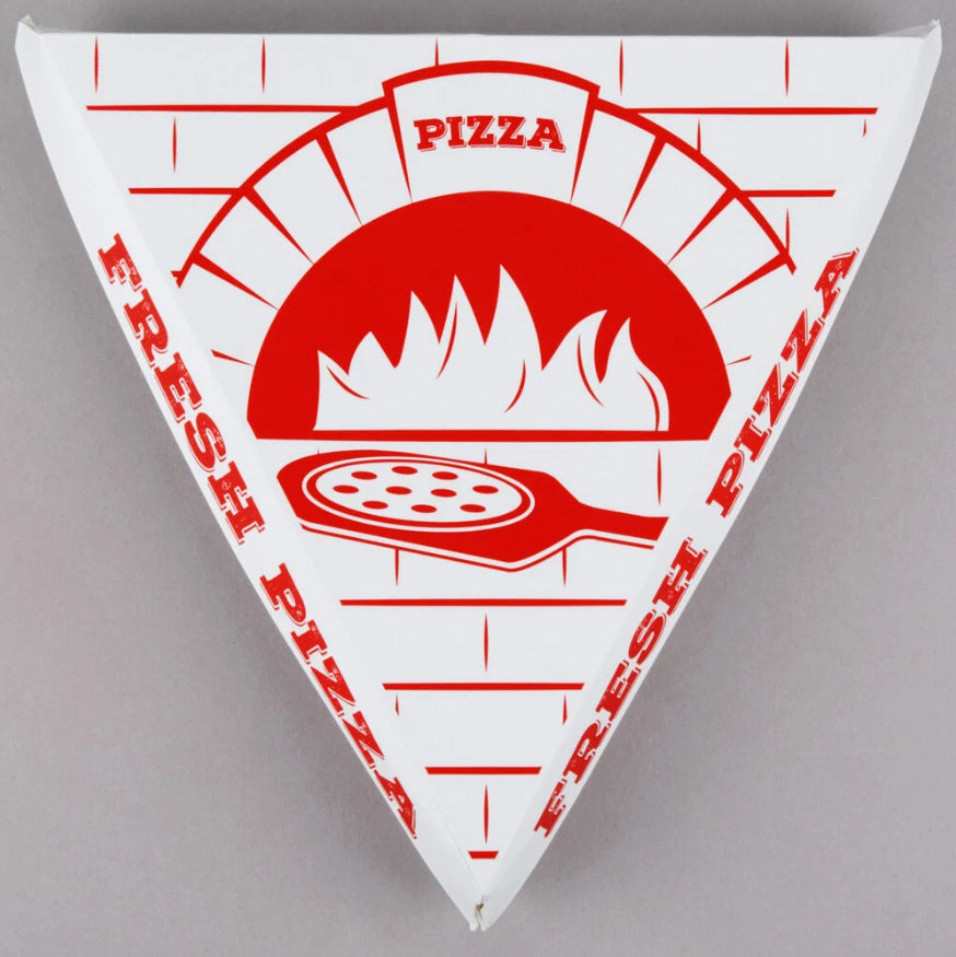 (400-Pack) White Coated Paper Clamshell Pizza Slice Printed To-go Takeout Box