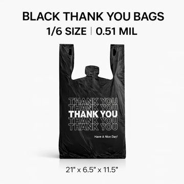 Black 1/6 Thank You T-Shirt Plastic Bags 21x6.5x11.5 0.51 Mil 500 PCS