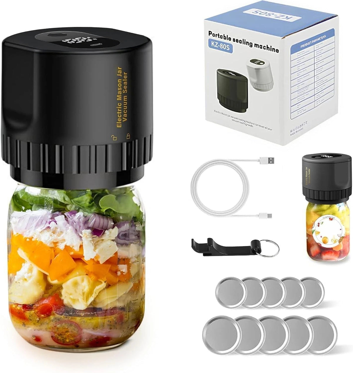 Mason Jar Vacuum Sealer 3 in 1 Electric Mason Jar Vacuum Sealer Kit (Black)