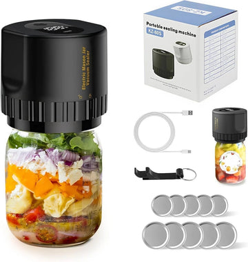 Mason Jar Vacuum Sealer 3 in 1 Electric Mason Jar Vacuum Sealer Kit (Black)