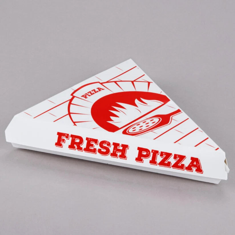 (400-Pack) White Coated Paper Clamshell Pizza Slice Printed To-go Takeout Box