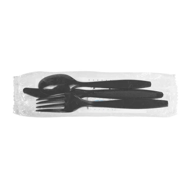 Karat PS Plastic Heavy Weight Cutlery Kits with Salt and Pepper - Black - 250 ct