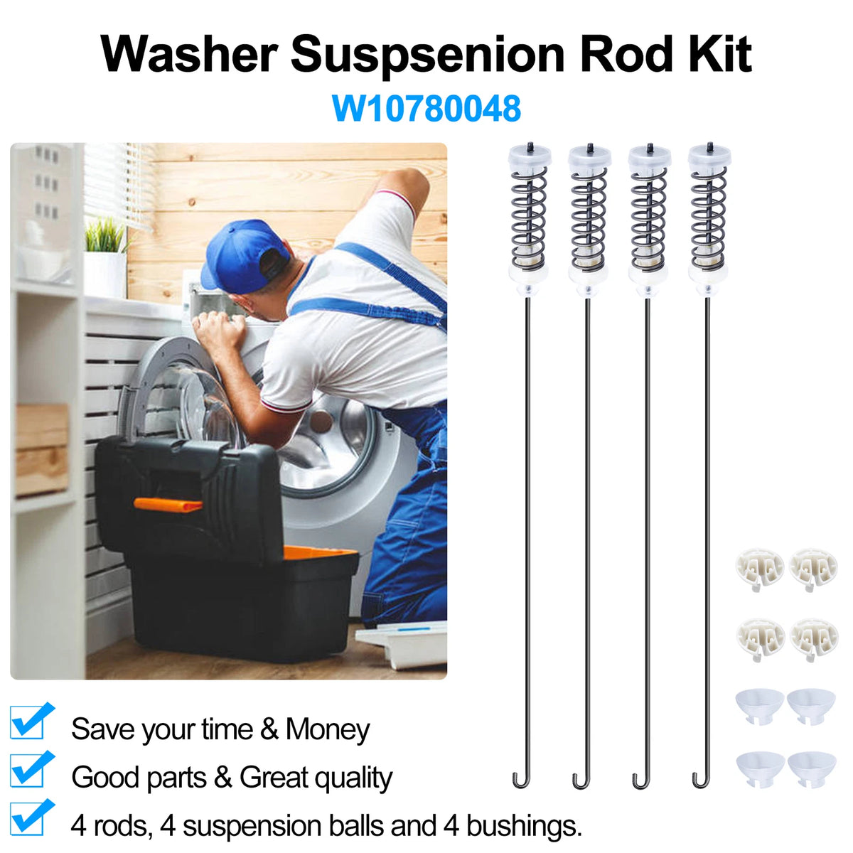 Update W10780048 Washer Suspension Rod Kit For Whirlpool Kenmore Washing Machine