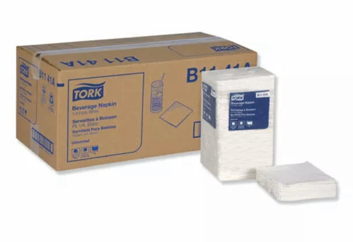 Universal Beverage Napkin, 1-Ply,9.125X9.125, 1/4 Fold,Poly-Pack,White, 4000/Ct