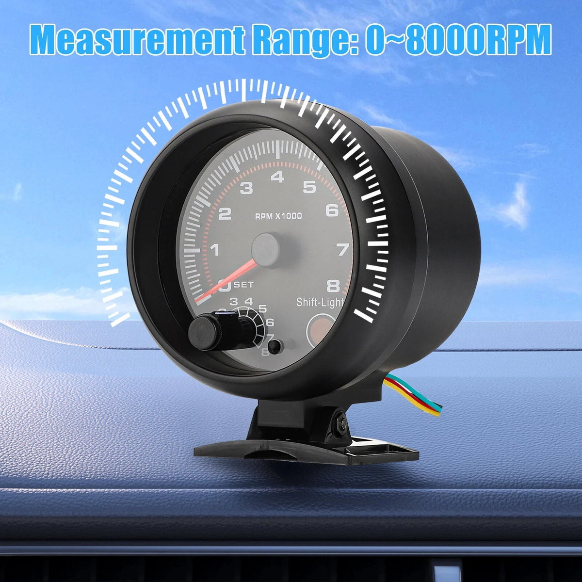 Universal Car Tachometer Gauge Tacho Meter with LED Shift Light 0-8000 RPM 3.75"