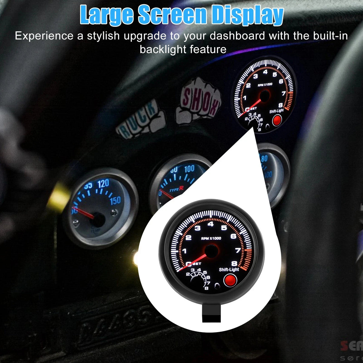 Universal Car Tachometer Gauge Tacho Meter with LED Shift Light 0-8000 RPM 3.75"