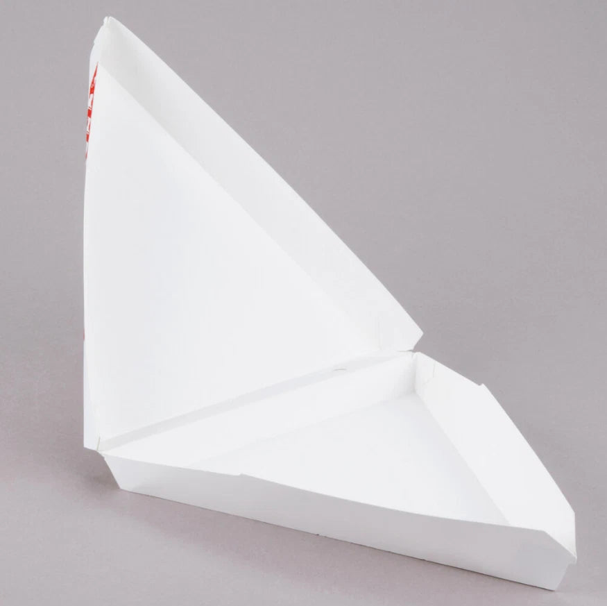 (400-Pack) White Coated Paper Clamshell Pizza Slice Printed To-go Takeout Box