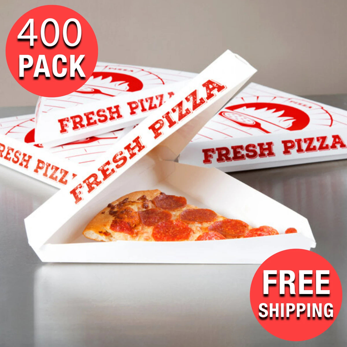 (400-Pack) White Coated Paper Clamshell Pizza Slice Printed To-go Takeout Box