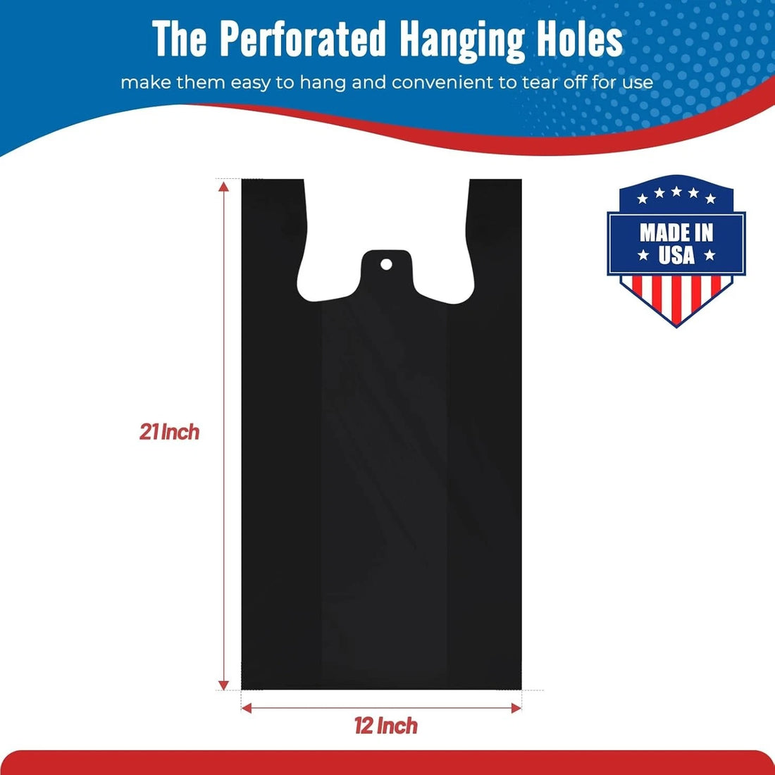 1000 Black T-Shirt Bags 1/6 12" x 6.5" x 21", Plastic Grocery Shopping Bags