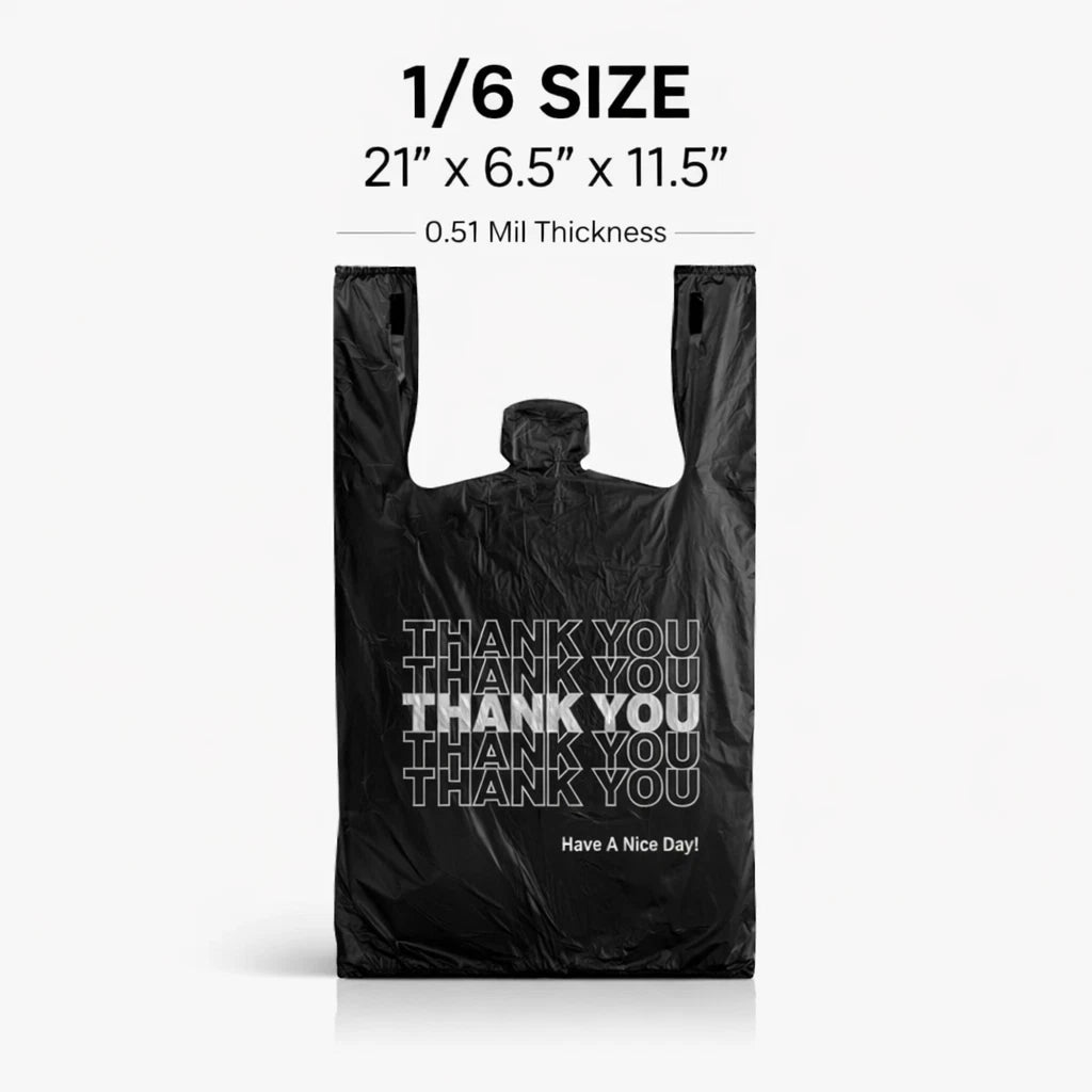 Black 1/6 Thank You T-Shirt Plastic Bags 21x6.5x11.5 0.51 Mil 500 PCS