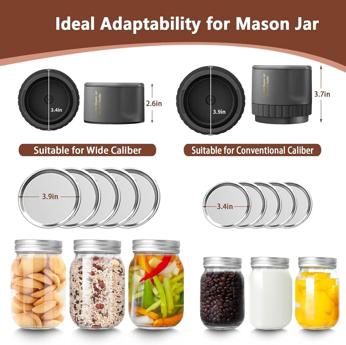 Mason Jar Vacuum Sealer 3 in 1 Electric Mason Jar Vacuum Sealer Kit (Black)
