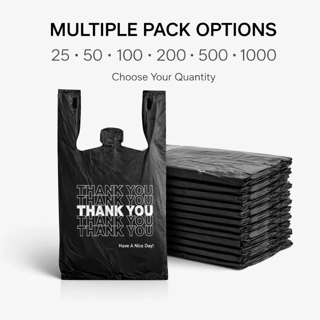 Black 1/6 Thank You T-Shirt Plastic Bags 21x6.5x11.5 0.51 Mil 500 PCS