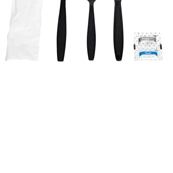Karat PS Plastic Heavy Weight Cutlery Kits with Salt and Pepper - Black - 250 ct